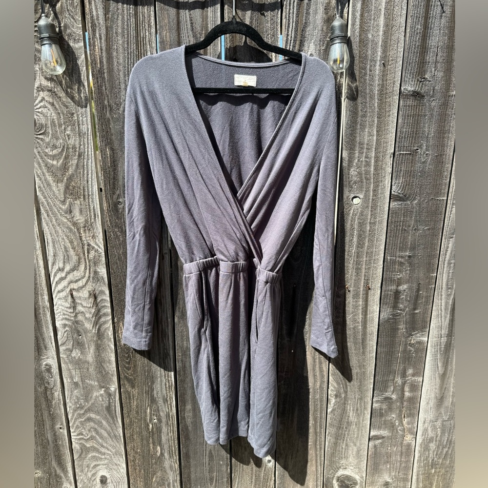 Lou & Grey Medium Grey V Neck Faux Wrap Long Sleeve Midi Dress size Small